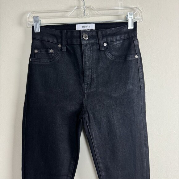 Pistola Jeans Womens Size 27 Aline Coated High Rise Skinny in Black Coated Onyx - Picture 4 of 16